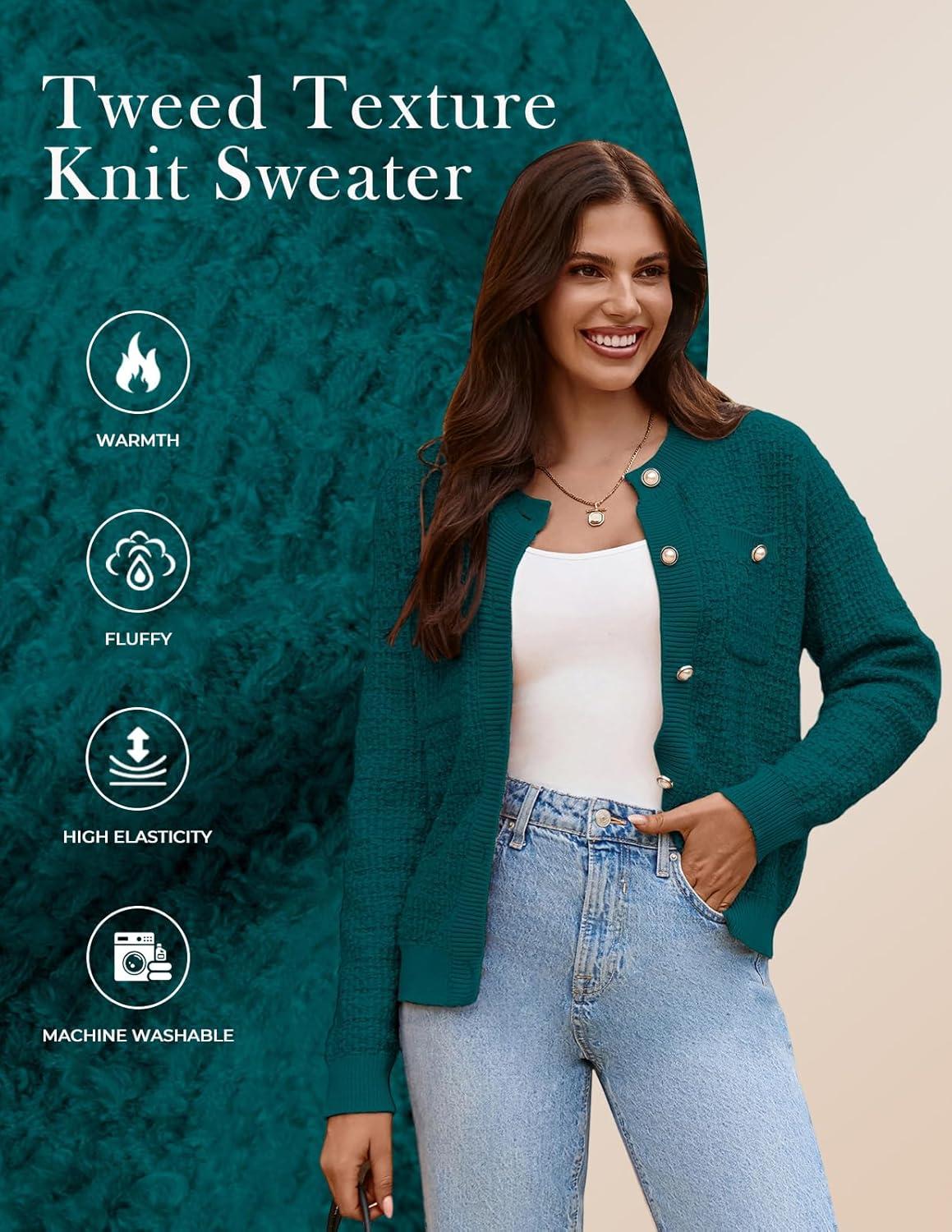 imageGRACE KARIN Womens Open Front Button Down Long Sleeve Texture Knit Cardigan Sweaters with PocketsTeal