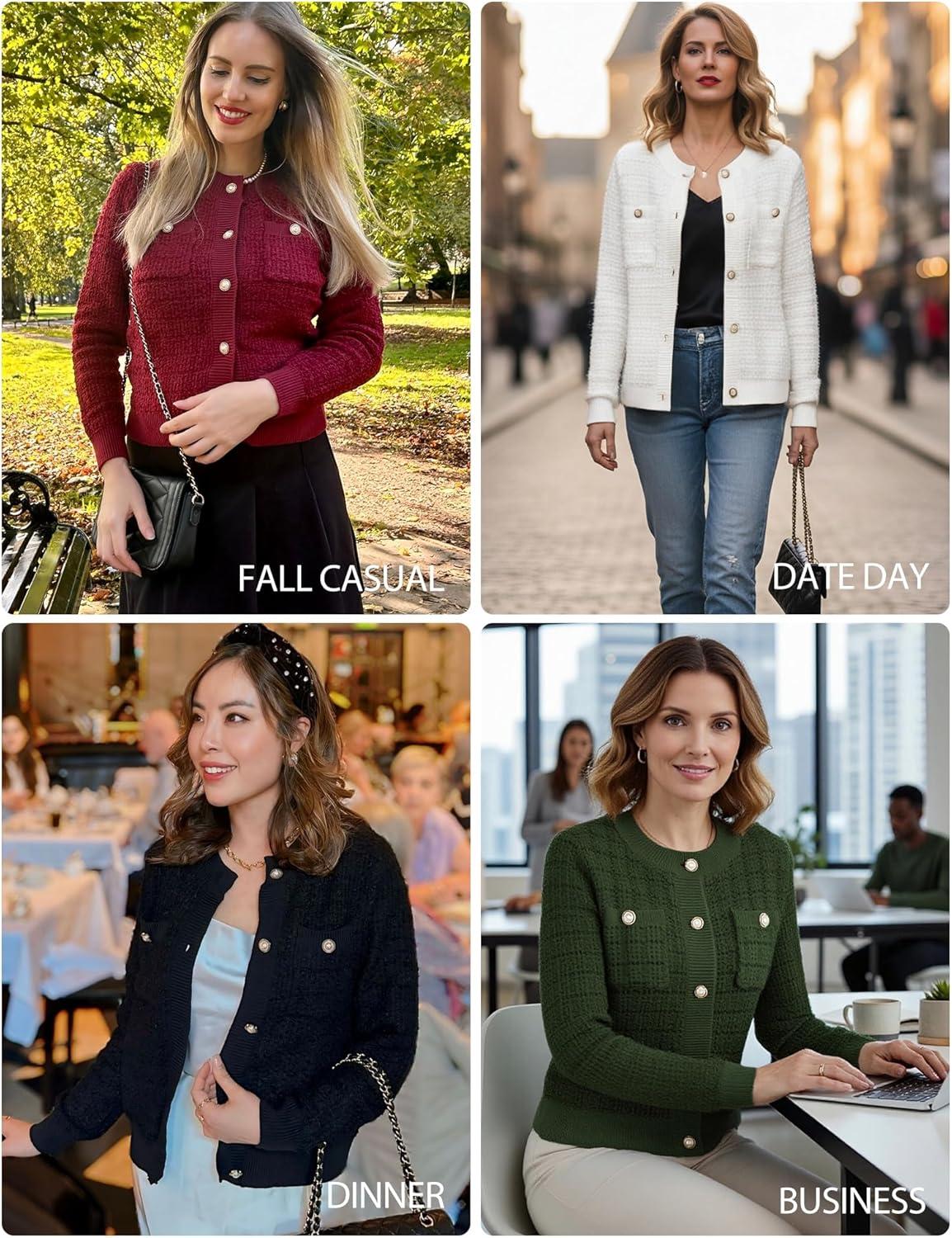 imageGRACE KARIN Womens Open Front Button Down Long Sleeve Texture Knit Cardigan Sweaters with PocketsTeal