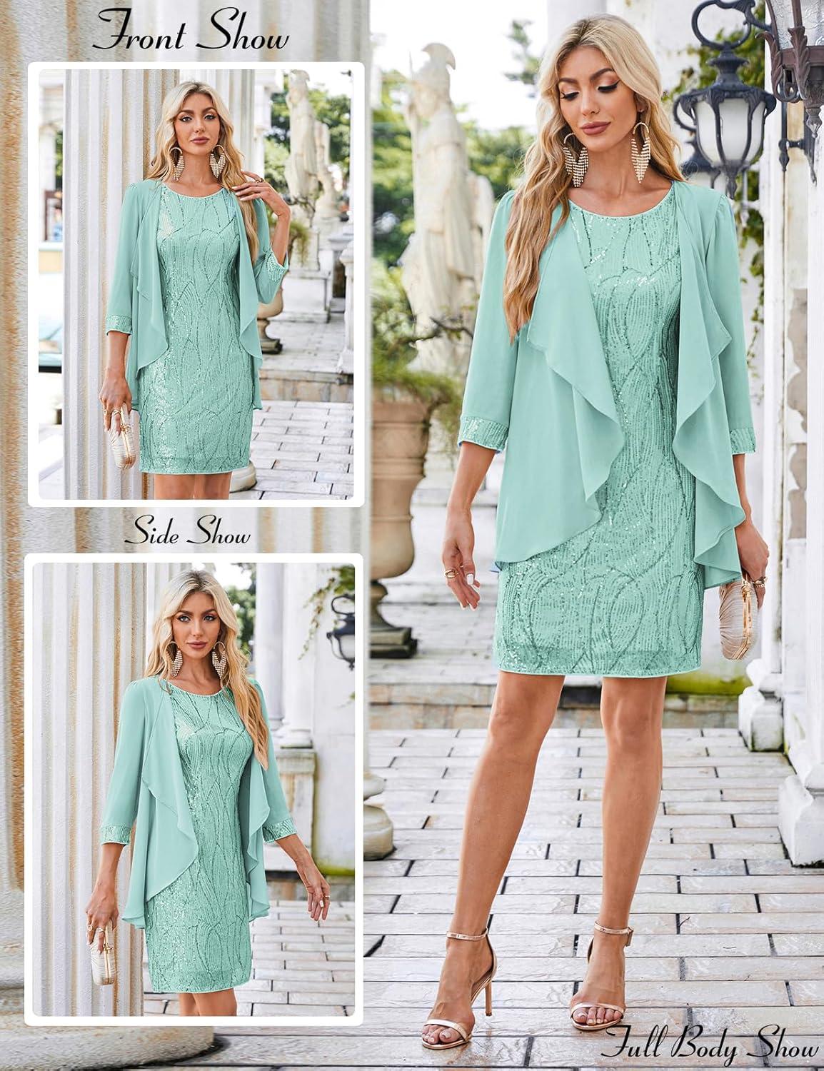 imageGRACE KARIN Womens Sequin Dress  Wedding Guest ampamp Mother of The Bride Formal Dress  Two Piece Knee LengthAqua Green