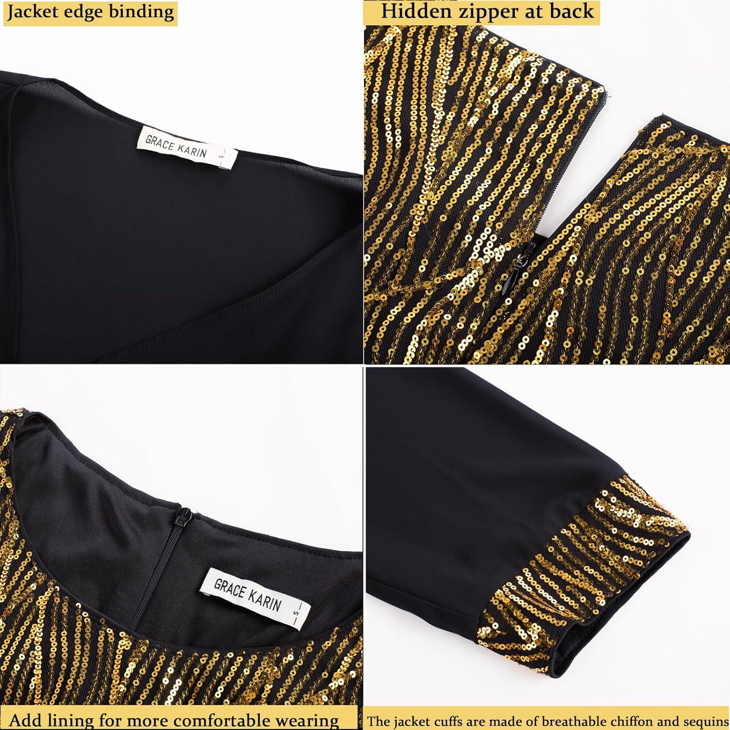 imageGRACE KARIN Womens Sequin Dress  Wedding Guest ampamp Mother of The Bride Formal Dress  Two Piece Knee LengthBlack Gold