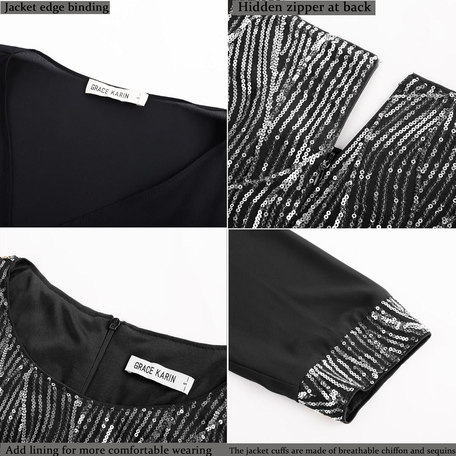 imageGRACE KARIN Womens Sequin Dress  Wedding Guest ampamp Mother of The Bride Formal Dress  Two Piece Knee LengthBlack Silver