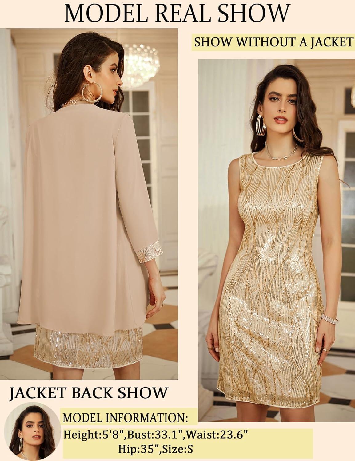imageGRACE KARIN Womens Sequin Dress  Wedding Guest ampamp Mother of The Bride Formal Dress  Two Piece Knee LengthChampagne Gold