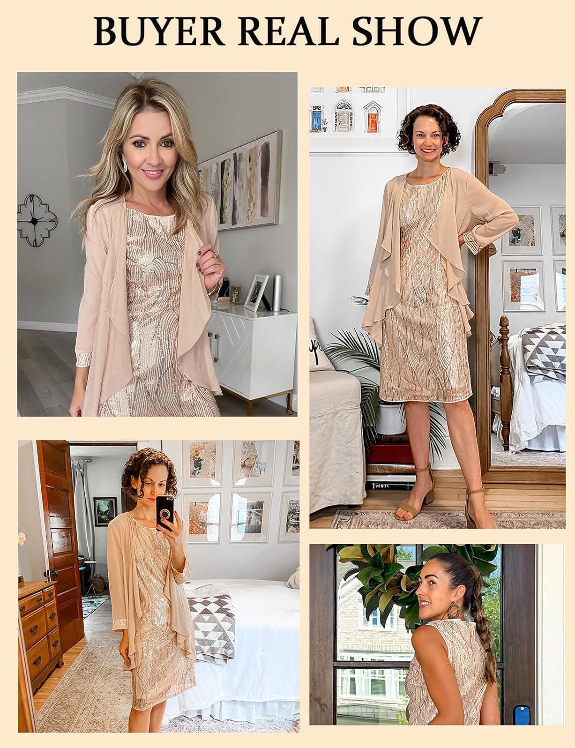 imageGRACE KARIN Womens Sequin Dress  Wedding Guest ampamp Mother of The Bride Formal Dress  Two Piece Knee LengthChampagne Gold