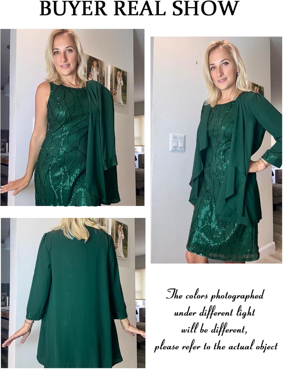 imageGRACE KARIN Womens Sequin Dress  Wedding Guest ampamp Mother of The Bride Formal Dress  Two Piece Knee LengthDark Green