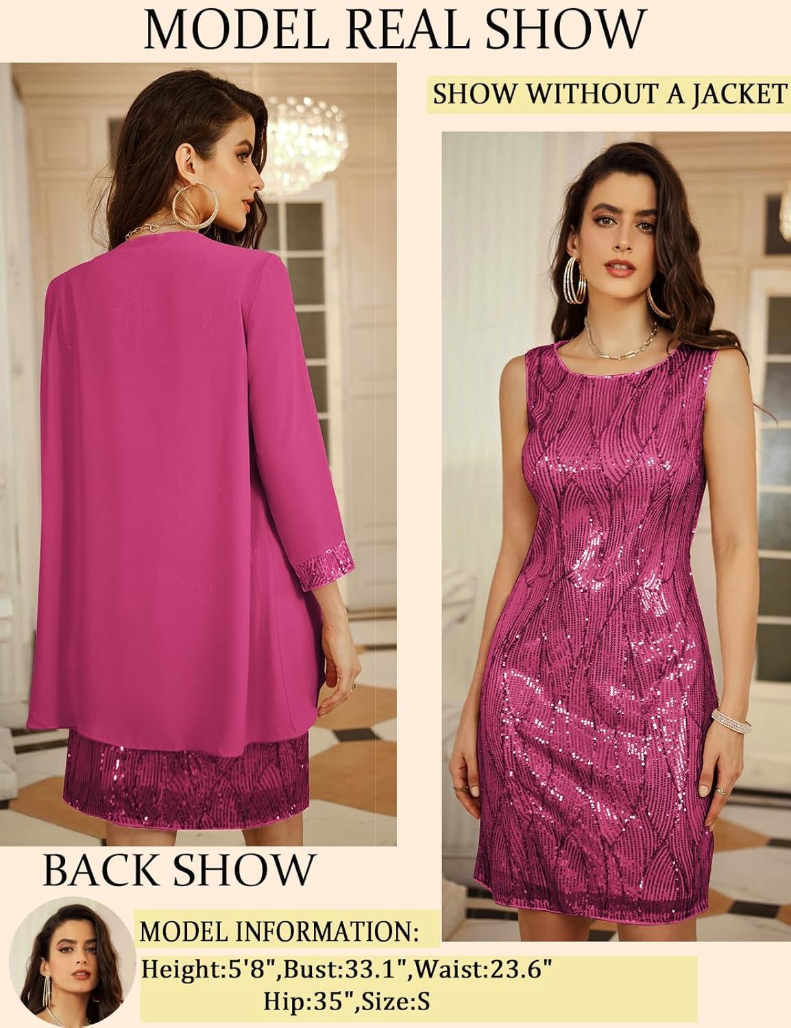 imageGRACE KARIN Womens Sequin Dress  Wedding Guest ampamp Mother of The Bride Formal Dress  Two Piece Knee LengthDeep Rose Red