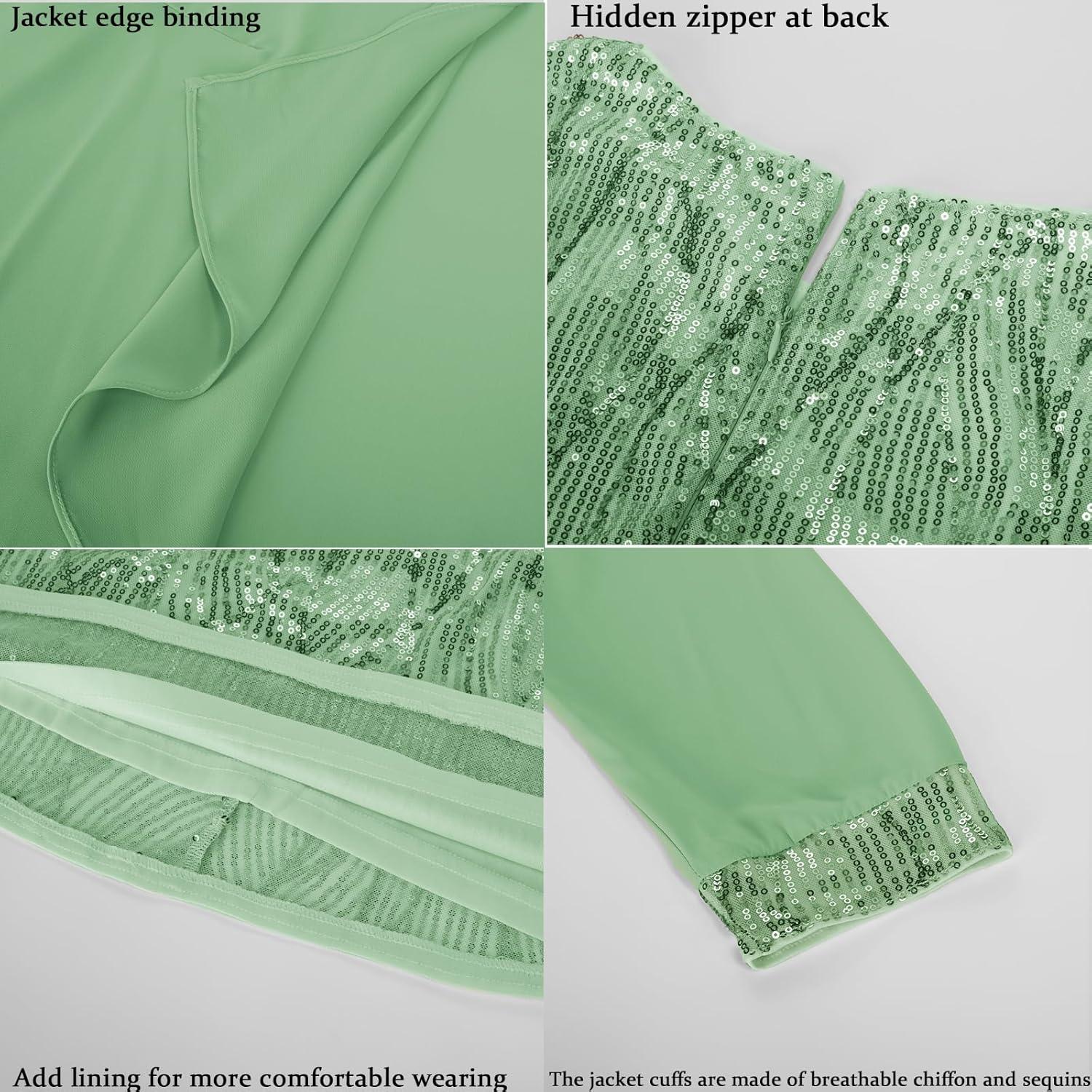 imageGRACE KARIN Womens Sequin Dress  Wedding Guest ampamp Mother of The Bride Formal Dress  Two Piece Knee LengthGrass Green