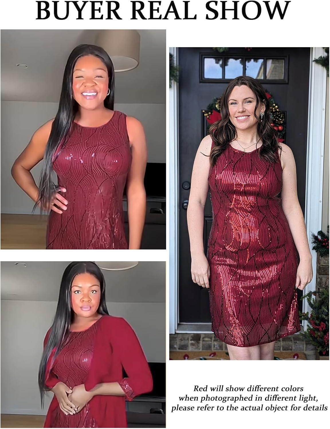 imageGRACE KARIN Womens Sequin Dress  Wedding Guest ampamp Mother of The Bride Formal Dress  Two Piece Knee LengthWine Red