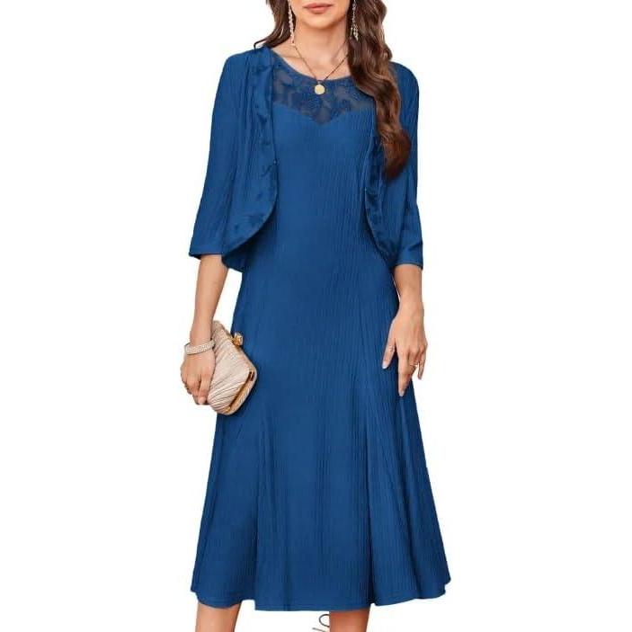 imageGRACE KARIN Grandma of The Bridal DressWeddings Cocktail Evening Dresse for Women Lace Sequins Midi Dresses with JacketsDark Blue