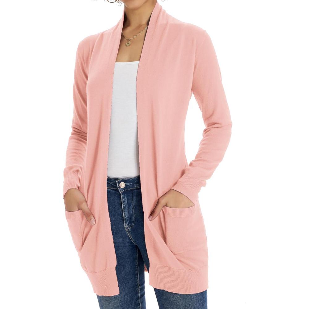 imageGRACE KARIN Women Lightweight Cardigan Sweaters with Pocket Long Sleeve ShrugsCloud Pink