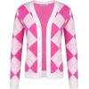 imageGRACE KARIN Womens Cardigan Sweater Fall Long Sleeve Argyle Sweater V Neck Button Up Cardigan Color Block Preppy ClothesPink White