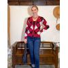imageGRACE KARIN Womens Cardigan Sweater Fall Long Sleeve Argyle Sweater V Neck Button Up Cardigan Color Block Preppy ClothesPlaid Deep Red