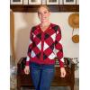 imageGRACE KARIN Womens Cardigan Sweater Fall Long Sleeve Argyle Sweater V Neck Button Up Cardigan Color Block Preppy ClothesPlaid Deep Red