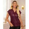 imageGRACE KARIN Womens Sequin Sparkly Tops Cap Sleeve Dressy Blouses Glitter Party Tops V Neck Disco Shirts Club Concert OutfitsBurgundy