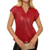 imageGRACE KARIN Womens Sequin Sparkly Tops Cap Sleeve Dressy Blouses Glitter Party Tops V Neck Disco Shirts Club Concert OutfitsRed