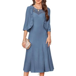 imageGRACE KARIN Grandma of The Bridal DressWeddings Cocktail Evening Dresse for Women Lace Sequins Midi Dresses with JacketsBlue