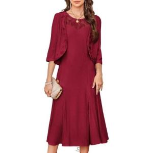imageGRACE KARIN Grandma of The Bridal DressWeddings Cocktail Evening Dresse for Women Lace Sequins Midi Dresses with JacketsBright Red