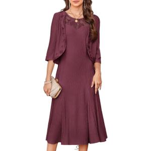 imageGRACE KARIN Grandma of The Bridal DressWeddings Cocktail Evening Dresse for Women Lace Sequins Midi Dresses with JacketsRose Purple