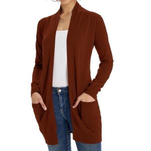 imageGRACE KARIN Women Lightweight Cardigan Sweaters with Pocket Long Sleeve ShrugsRusset Brown
