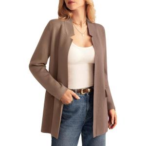 imageGRACE KARIN Womens 2025 Long Sleeve Open Front Knit Cardigan Notch Collar Sweater Blazer Jacket Fall Winter ClothingNutmeg