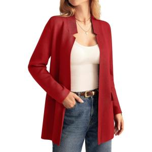 imageGRACE KARIN Womens 2025 Long Sleeve Open Front Knit Cardigan Notch Collar Sweater Blazer Jacket Fall Winter ClothingRed