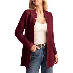 imageGRACE KARIN Womens 2025 Long Sleeve Open Front Knit Cardigan Notch Collar Sweater Blazer Jacket Fall Winter ClothingWine Red