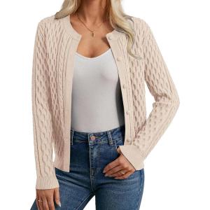 imageGRACE KARIN Womens Cable Knit Cardigan Sweaters Button Down Cardigans 2025 Fall Casual Long Sleeve TopsBeige
