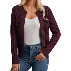 imageGRACE KARIN Womens Cable Knit Cardigan Sweaters Button Down Cardigans 2025 Fall Casual Long Sleeve TopsWine Red