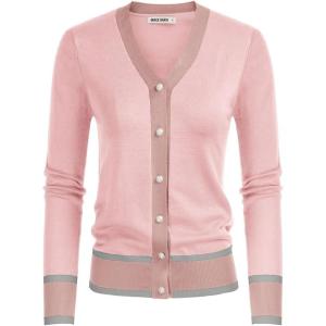 imageGRACE KARIN Womens Cardigan Sweaters Lightweight Long Sleeve Cropped Cardigan VNeck Striped Shrugs Fall ClothesPink