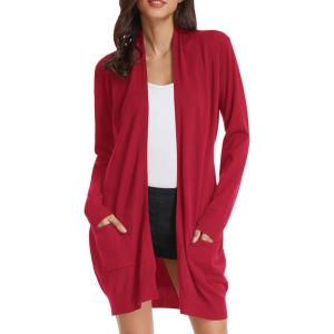 imageGRACE KARIN Womens Long Cardigan Sweater Open Front Classic Knitted Lightweight Sweater with PocketsBright Red