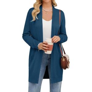 imageGRACE KARIN Womens Long Cardigan Sweater Open Front Classic Knitted Lightweight Sweater with PocketsCerulean