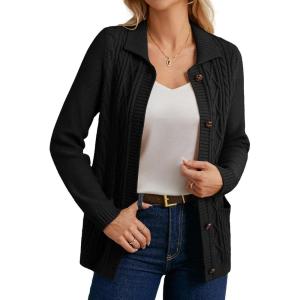 imageGRACE KARIN Womens Long Sleeve Cable Knit Cardigan Sweater Button Up Warm Chunky Cardigan Fall Winter Fashion ClothesBlack