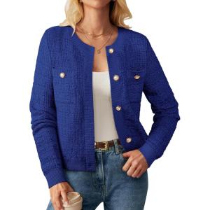 imageGRACE KARIN Womens Open Front Button Down Long Sleeve Texture Knit Cardigan Sweaters with PocketsDark Blue