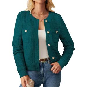 imageGRACE KARIN Womens Open Front Button Down Long Sleeve Texture Knit Cardigan Sweaters with PocketsTeal