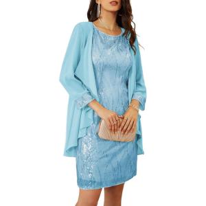 imageGRACE KARIN Womens Sequin Dress  Wedding Guest ampamp Mother of The Bride Formal Dress  Two Piece Knee LengthAqua Blue