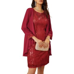 imageGRACE KARIN Womens Sequin Dress  Wedding Guest ampamp Mother of The Bride Formal Dress  Two Piece Knee LengthBright Red