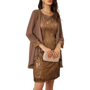 imageGRACE KARIN Womens Sequin Dress  Wedding Guest ampamp Mother of The Bride Formal Dress  Two Piece Knee LengthBrown