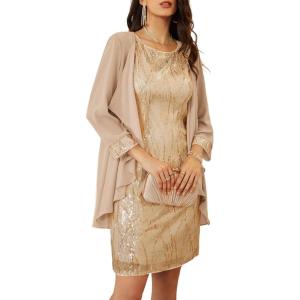 imageGRACE KARIN Womens Sequin Dress  Wedding Guest ampamp Mother of The Bride Formal Dress  Two Piece Knee LengthChampagne Gold