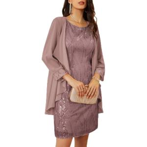 imageGRACE KARIN Womens Sequin Dress  Wedding Guest ampamp Mother of The Bride Formal Dress  Two Piece Knee LengthCoupled Pink