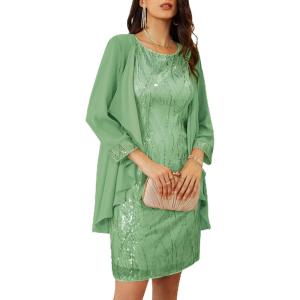 imageGRACE KARIN Womens Sequin Dress  Wedding Guest ampamp Mother of The Bride Formal Dress  Two Piece Knee LengthGrass Green