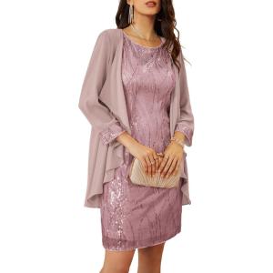 imageGRACE KARIN Womens Sequin Dress  Wedding Guest ampamp Mother of The Bride Formal Dress  Two Piece Knee LengthGray Purple