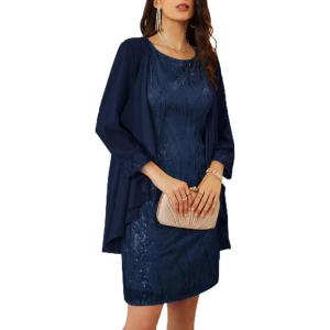 imageGRACE KARIN Womens Sequin Dress  Wedding Guest ampamp Mother of The Bride Formal Dress  Two Piece Knee LengthGrey Blue