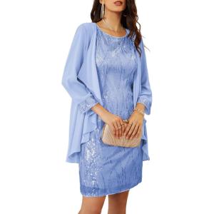 imageGRACE KARIN Womens Sequin Dress  Wedding Guest ampamp Mother of The Bride Formal Dress  Two Piece Knee LengthLight Blue