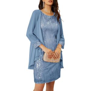 imageGRACE KARIN Womens Sequin Dress  Wedding Guest ampamp Mother of The Bride Formal Dress  Two Piece Knee LengthLight Gray Blue