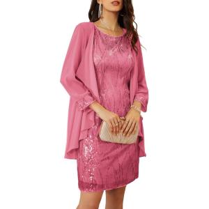 imageGRACE KARIN Womens Sequin Dress  Wedding Guest ampamp Mother of The Bride Formal Dress  Two Piece Knee LengthPeach Pink Peach Pink