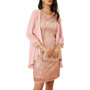 imageGRACE KARIN Womens Sequin Dress  Wedding Guest ampamp Mother of The Bride Formal Dress  Two Piece Knee LengthRose Gold