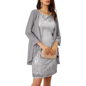 imageGRACE KARIN Womens Sequin Dress  Wedding Guest ampamp Mother of The Bride Formal Dress  Two Piece Knee LengthSilver