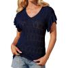 imageGRACE KARIN Women Hollow Out Crochet Knit VNeck Sweater Ruffle Short Sleeve Casual Loose Fit Lightweight Summer Top