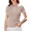 imageGRACE KARIN Womens Short Sleeve Sweater Summer Knit Polo Shirts Ribbed Knitted Work Polo Shirt KhakiM