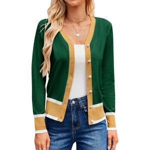 imageGRACE KARIN Womens Classic Long Sleeve Knit Cardigan Sweaters Casual Open Front Button Down Cardigans S3XLGreen Yellow