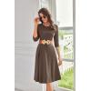 imageGRACE KARIN Fall Dresses for Women 2025 Casual 34 Sleeve Dress A Line Fit and Flare Midi Dress with PocketsBrown